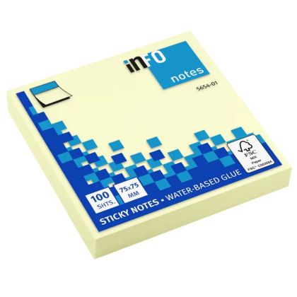 Самозалепващи листчета InfoNotes жълт пастел - 75х75mm - 100л.