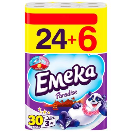 Тоалетна хартия Emeka трипластова, ароматизирана, 24+6 бр.