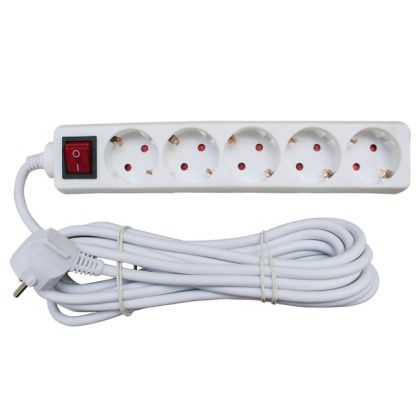 Разклонител с 5 гнезда - с ключ, 5m