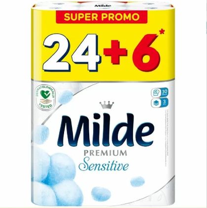 Тоалетна хартия Milde - трипластова Cool Sensitive, 24+6бр.