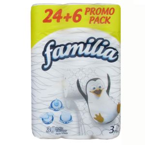 Тоалетна хартия Familia трипластова 24+6 бр., неароматизирана