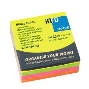 Самозалепващи листчета Info Notes неон - 50х50mm - 240л.