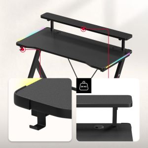 Геймърско бюро Hero 1.9 RGB, 120см, черен