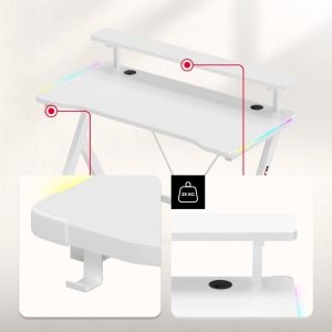 Геймърско бюро Hero 1.9 RGB, 120см, бял