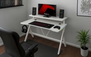 Геймърско бюро Hero 1.9 RGB, 120см, бял