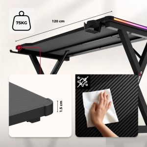 Геймърско бюро Hero 2.3 RGB, 120см, черен
